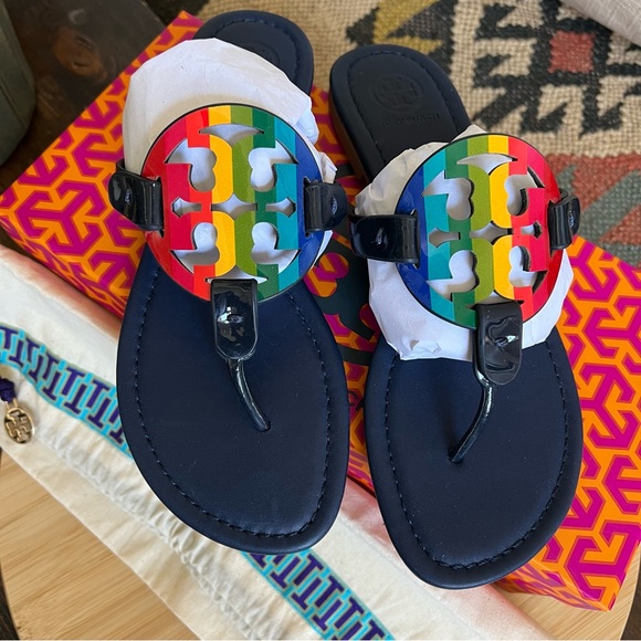 Tory Burch Rainbow Miller In Navy Leather US7 $228 - Picture 5 of 13